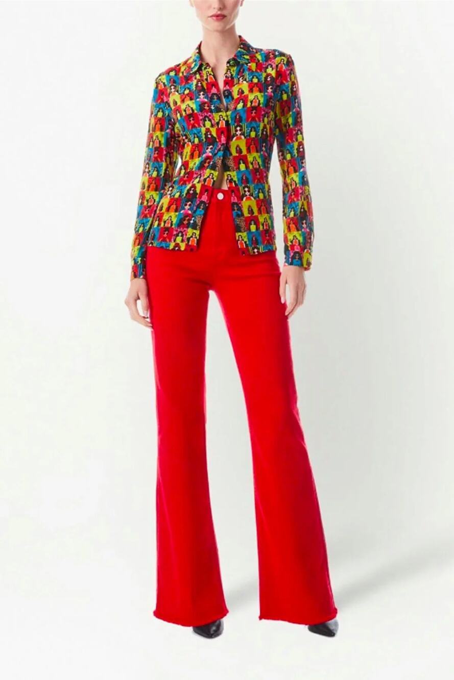 Alice and Olivia Willa Silk Shirt in Rainbow Checkered size S small